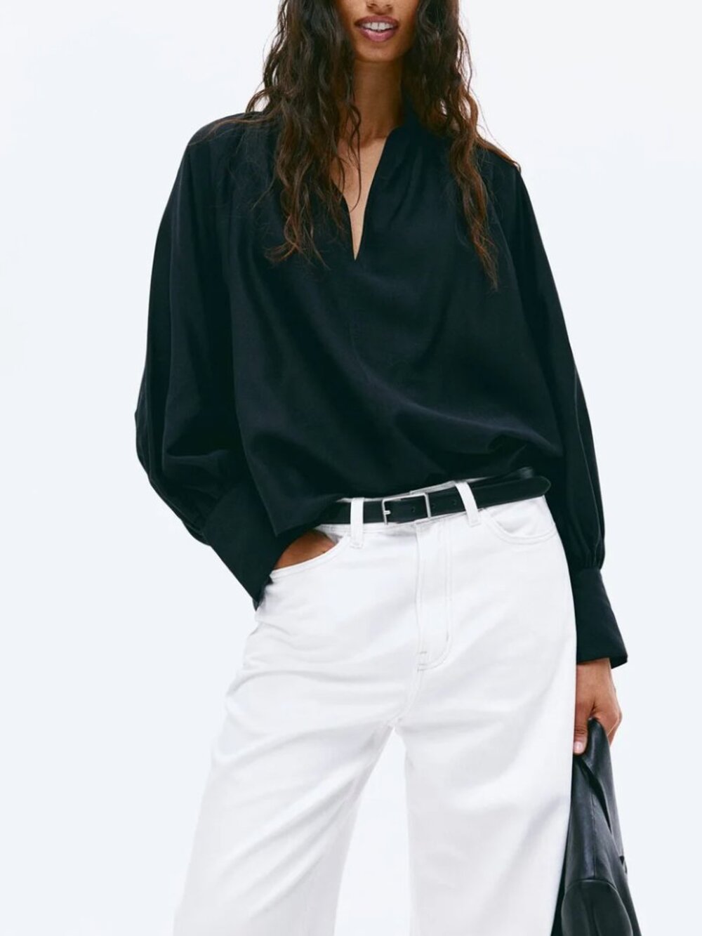 H&M Black Oversized Balloon Sleeve Blouse – Size S